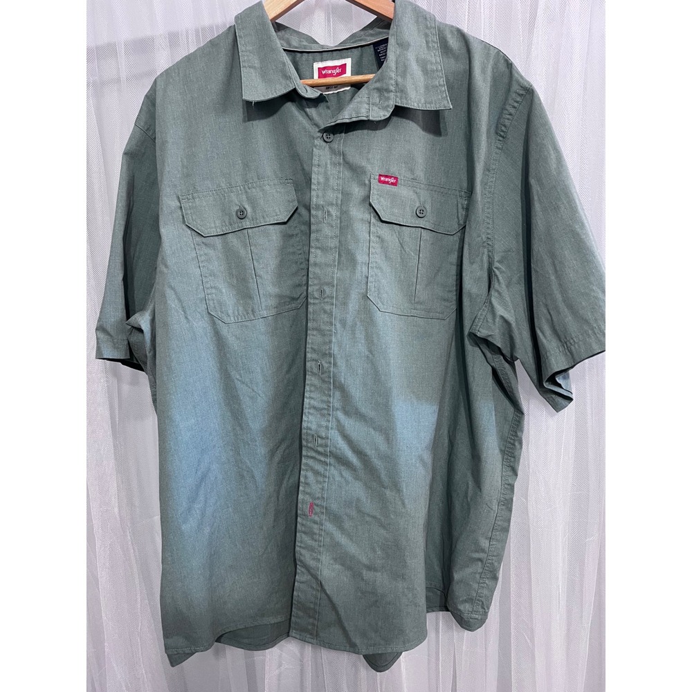 Wrangler Mens 2XL Sage Green Short Sleeve Button Down Work‎ Two Pocket Utility